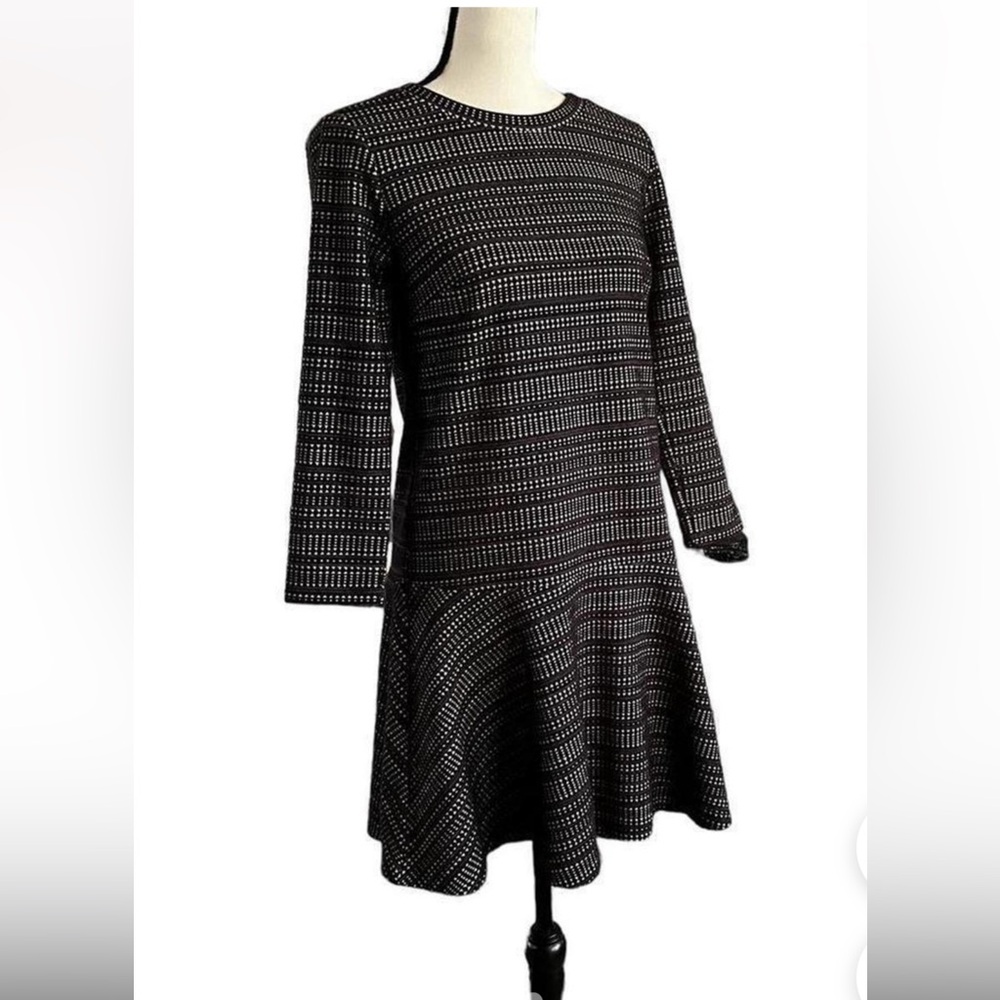 Ann Taylor LOFT Dress Knit Drop Waist Geometric Striped 3/4 Sleeve Size Small